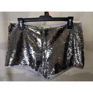 No Boundaries Womens Silver Sequin Hot Pants Shorts Small 4-6 Disco Rave Party